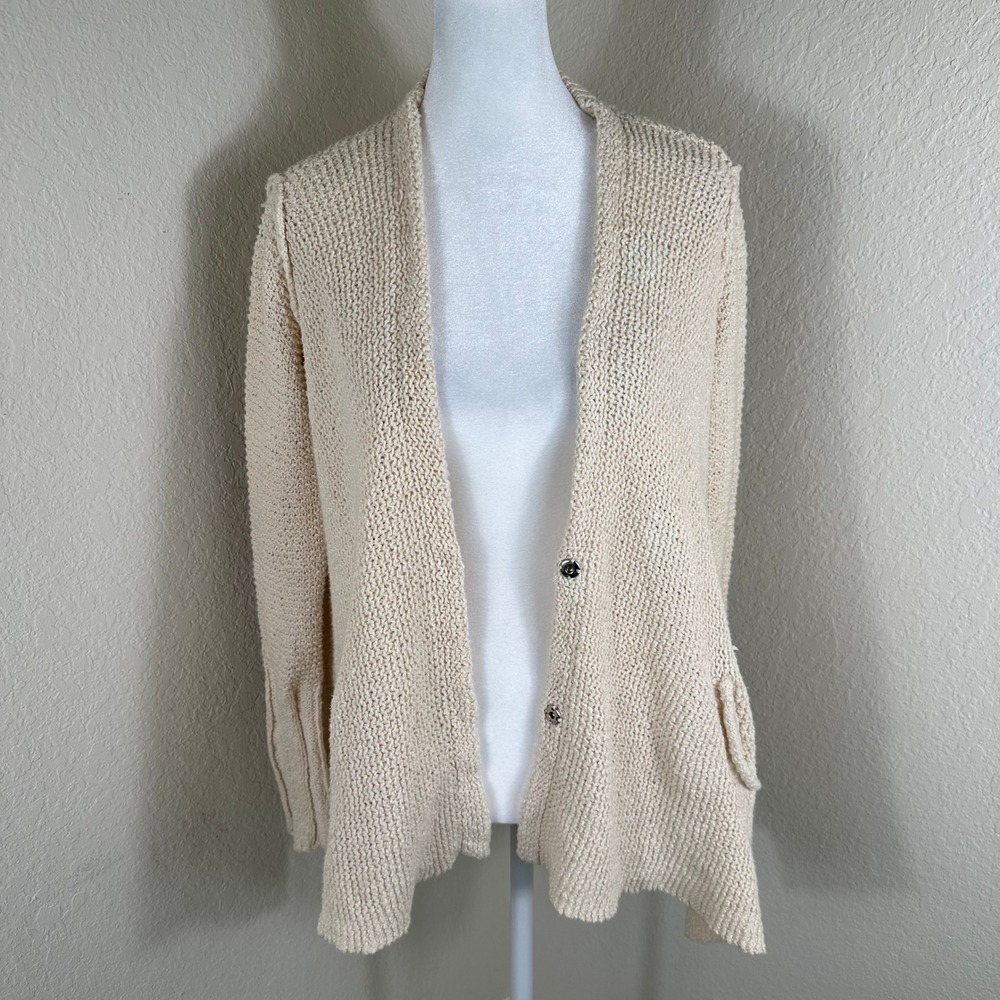 Free People Cardigan Women XS Beige Chunky Knit Boho Coastal Minimalist Sweater